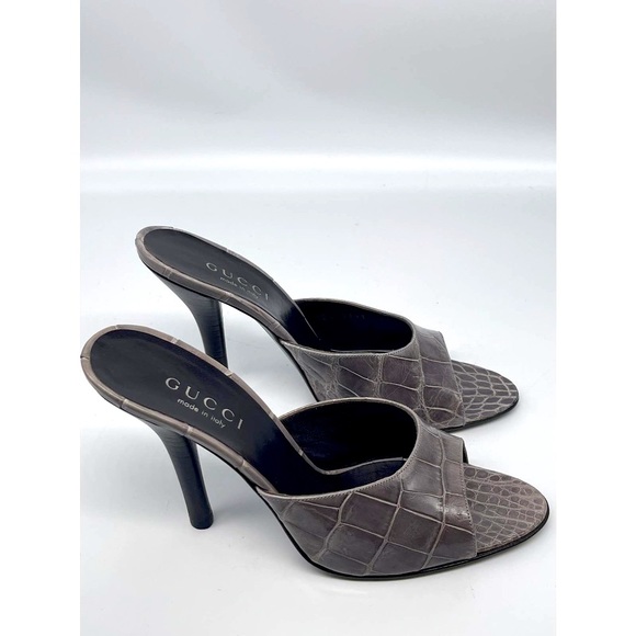 Gucci Shoes - Gucci Heel Slide Alligator Skin Grey Size 7.5